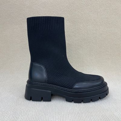 Heightening Black Lycra Ankle Boots Indoor Outdoor Ladies Black Ankle Boots