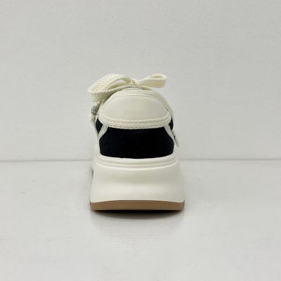 Leisure Black And White Canvas Sneakers With Breathable Mesh Upper