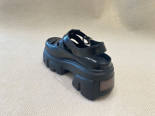 Belt Buckle Braided Black Platform Sandals Bowhead Hollow Out And Foam Outsole
