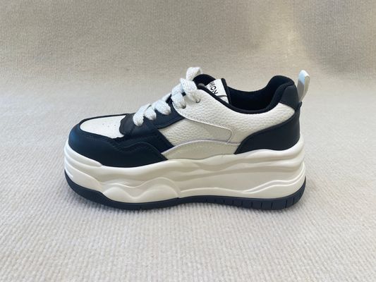 Black White Women'S High Top Sneakers Genuine Leather Breathable Mesh