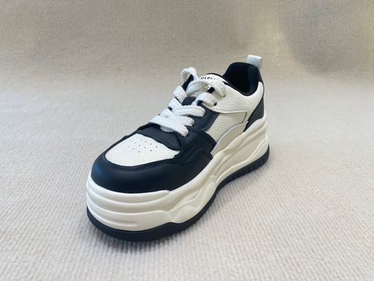 Black White Women'S High Top Sneakers Genuine Leather Breathable Mesh