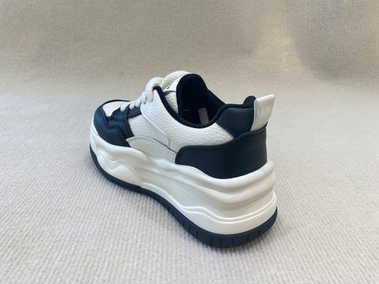 Black White Women'S High Top Sneakers Genuine Leather Breathable Mesh