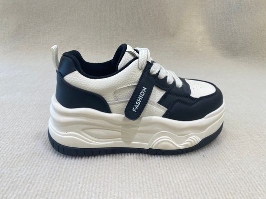 Black White Women'S High Top Sneakers Genuine Leather Breathable Mesh