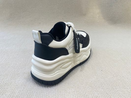 Black White Women'S High Top Sneakers Genuine Leather Breathable Mesh