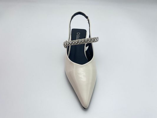 Women fashion white pointy rhine-drill stiletto heels in summer