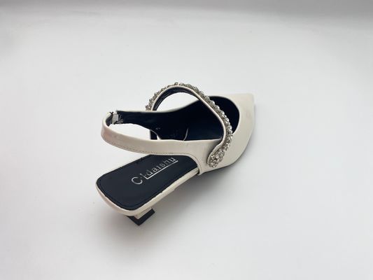Women fashion white pointy rhine-drill stiletto heels in summer