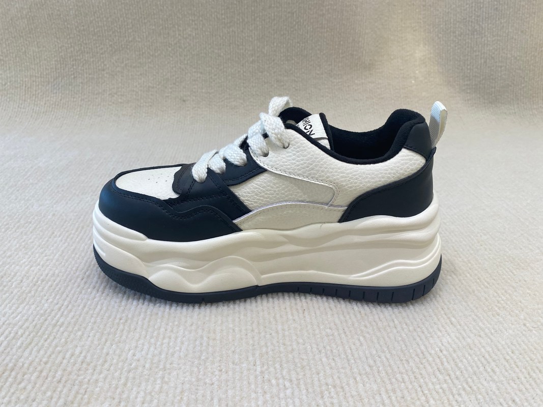 Black White Women'S High Top Sneakers Genuine Leather Breathable Mesh