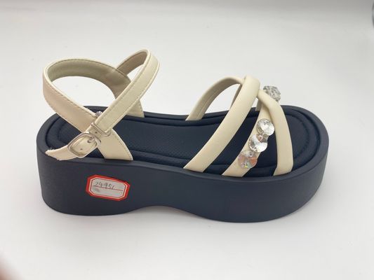 Sandals à fond blanc pour femmes, en pierre de strass, de couleur pure et en cuir authentique